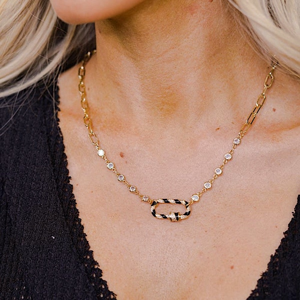 🆕🌿🖤TREASURE JEWELS: BLACK Gold Striped Clip Charm Chain